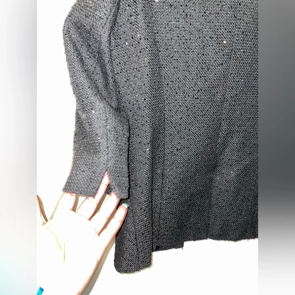 CHANEL Black Sequence Tweed 3/4 Sleeve Blazer Fit Size Small